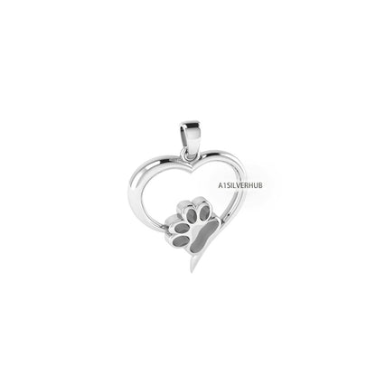 Heart with Dog Paw Blank Bezel Pendant Setting, 925 Sterling Silver, Good for Resin & Ashes Work, Breastmilk/Keepsake DIY Crafts, Pet Locket