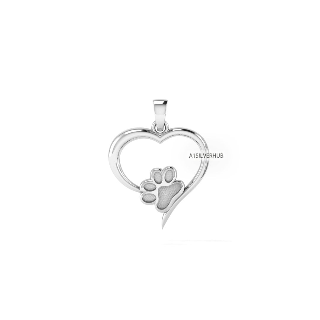 Heart with Dog Paw Blank Bezel Pendant Setting, 925 Sterling Silver, Good for Resin & Ashes Work, Breastmilk/Keepsake DIY Crafts, Pet Locket