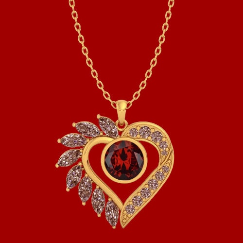 18k Gold Filled Love Necklace, January Birthstone Red CZ Loving Beautiful Heart Dainty Chain Pendant For Women & Girls, Valentine's Day Gift