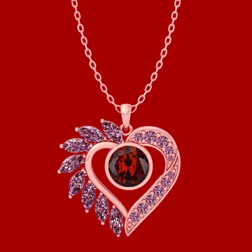 18k Gold Filled Love Necklace, January Birthstone Red CZ Loving Beautiful Heart Dainty Chain Pendant For Women & Girls, Valentine's Day Gift