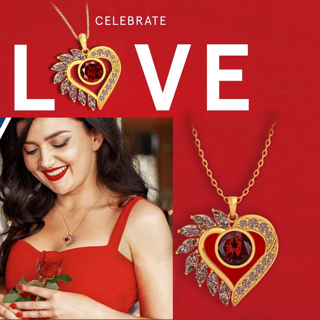 18k Gold Filled Love Necklace, January Birthstone Red CZ Loving Beautiful Heart Dainty Chain Pendant For Women & Girls, Valentine's Day Gift