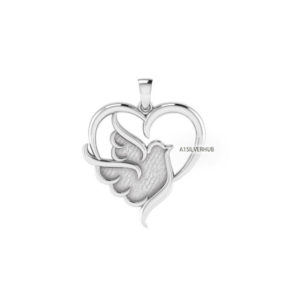 Love Heart Peace Dove Faith Pigeon Blank Bezel Pendant Setting, 925 Sterling Silver, Good for Resin & Ashes Work, Breastmilk/Keepsake DIY