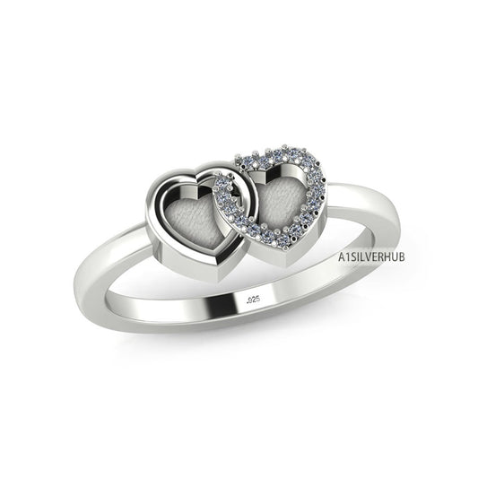 925 Sterling Solid Silver Heart Shape 5mm Blank Bezel with Zircon Setted Ring, Good for Resin & Ashes Work, Keepsake/Breastmilk, DIY Crafts