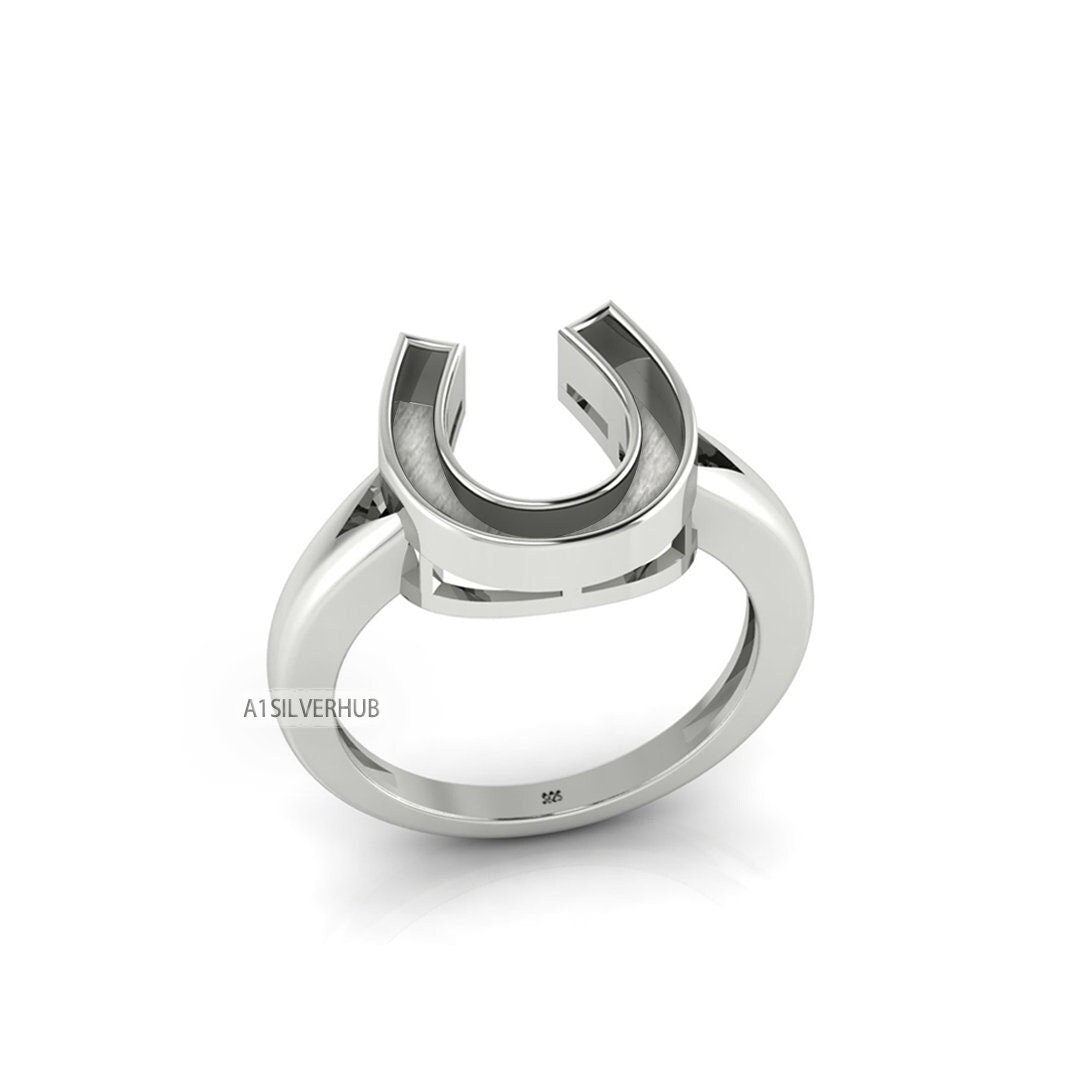 925 Sterling Solid Silver Good Lucky Horse Shoe Full Blank Bezel Ring Setting, Good for Resin & Ashes Work, Keepsake Memorial DIY Crafts