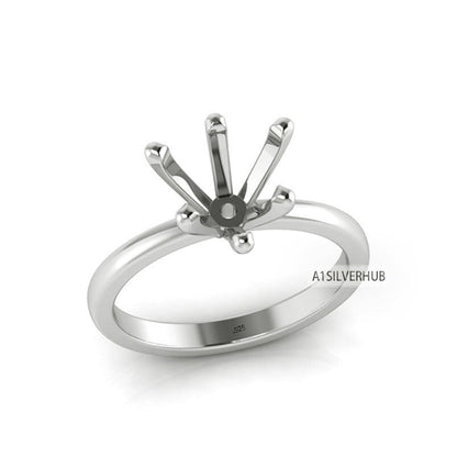 925 Sterling Solid Silver Heart 5-10mm Pre Notched Blank V Prong Ring, Good for Zircon & Stone Setting Work, Engagement Ring, Gifts For Her