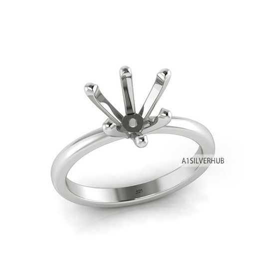 925 Sterling Solid Silver Heart 5-10mm Pre Notched Blank V Prong Ring, Good for Zircon & Stone Setting Work, Engagement Ring, Gifts For Her