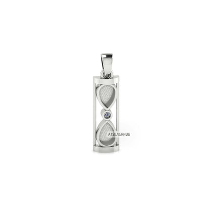 925 Sterling Silver Hourglass Pear 6x4mm Blank Bezel with CZ Setted Pendant, Good for Resin & Ashes, Sand Timer Memorial Jewelry, DIY Crafts