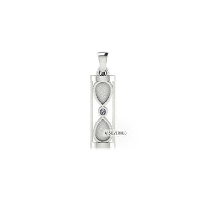 925 Sterling Silver Hourglass Pear 6x4mm Blank Bezel with CZ Setted Pendant, Good for Resin & Ashes, Sand Timer Memorial Jewelry, DIY Crafts