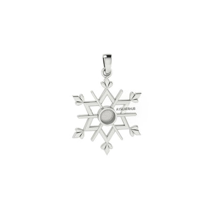 925 Sterling Solid Silver Snowflake 5mm Round Blank Bezel Pendant Setting, Good for Resin & Ashes Work, DIY Breastmilk/Keepsake Winter Charm