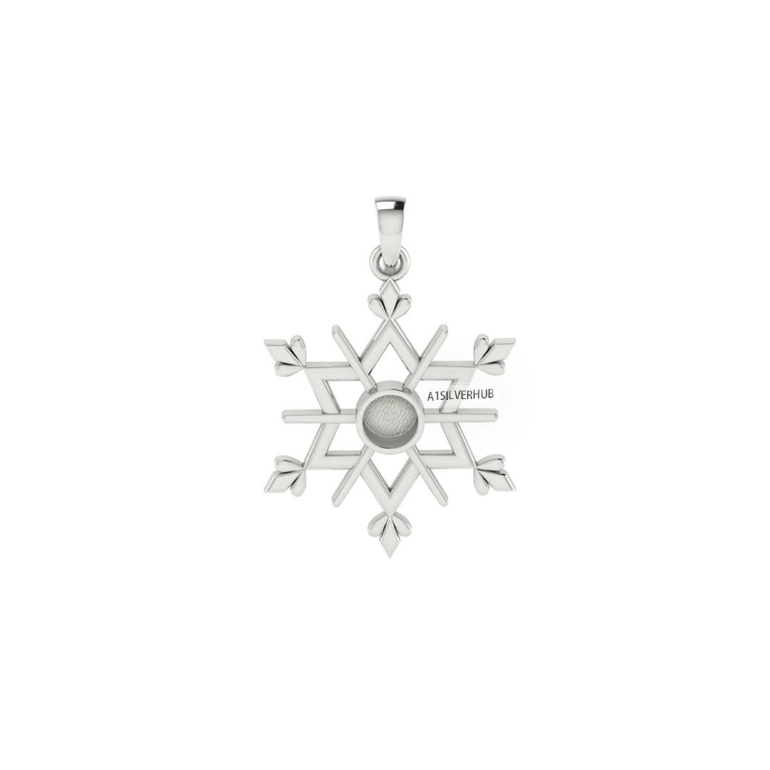 925 Sterling Solid Silver Snowflake 5mm Round Blank Bezel Pendant Setting, Good for Resin & Ashes Work, DIY Breastmilk/Keepsake Winter Charm