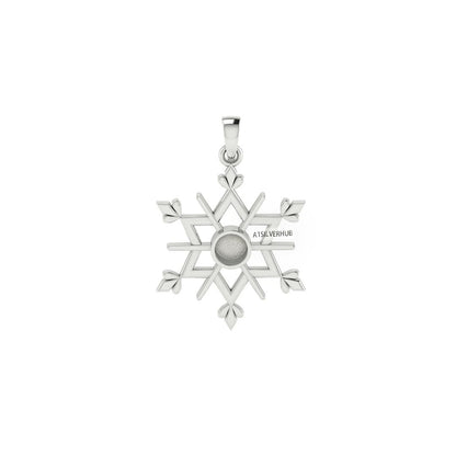 925 Sterling Solid Silver Snowflake 5mm Round Blank Bezel Pendant Setting, Good for Resin & Ashes Work, DIY Breastmilk/Keepsake Winter Charm