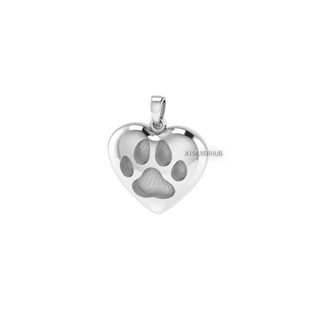 Puffy Heart Inside Dog Paw Blank Bezel Pendant Setting, 925 Sterling Silver, Good for Resin & Ashes Work, Breastmilk/Keepsake DIY Crafts