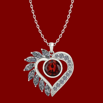 18k Gold Filled Love Necklace, January Birthstone Red CZ Loving Beautiful Heart Dainty Chain Pendant For Women & Girls, Valentine's Day Gift